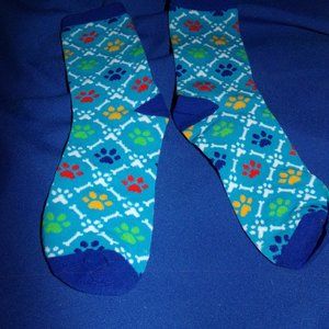 Pawprint & Bones Ankle Socks - Girls or Boys - Blue Multicolor Design
